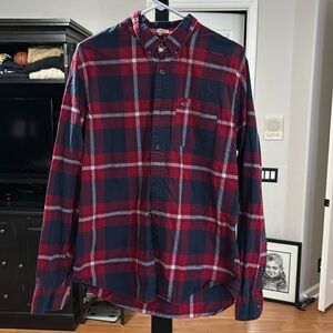 Hollister Red and Blue Casual Button Down Shirt